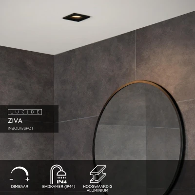 Afbeelding van Lucide ZIVA Inbouwspot Badkamer 1xGU10 IP44 Zwart
