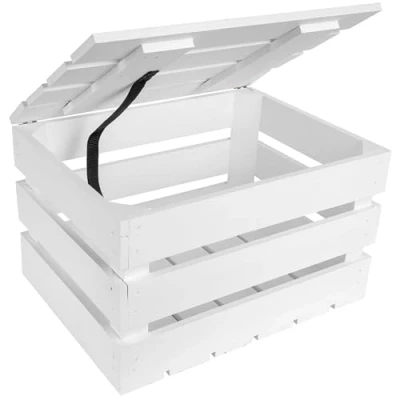 Afbeelding van Creative Deco Houten kist met deksel Wit 40 x 30 22 cm krat kratten, perfect voor kunstenaars in hun atelier Fruitkisten van hout deksel: praktisch en decoratief elke ruimte