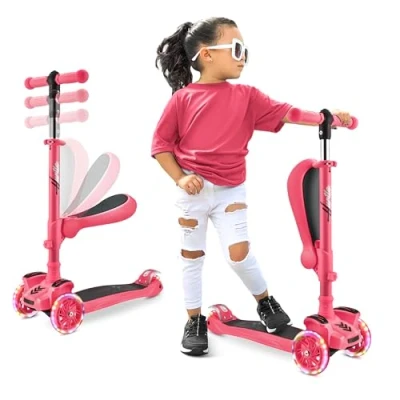 Afbeelding van Hurtle Kinderstep, 3 wiel Step, Opvouwbare Scooter met Verstelbare Hoogte, Antislip Platform, LED Verlichte Wielen