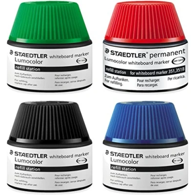 Afbeelding van Staedtler Lumocolor whiteboard Navulstation voor marker 351/351 B, 15 20 navullingen 4 kleuren blauw, rood, groen, zwart
