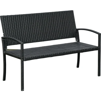 Afbeelding van Outsunny Polyrotan tuinbank 2 zits parkbank bank staal zwart 867 022