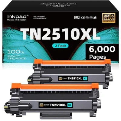 Afbeelding van iNKPAD TN 2510XL toner, compatibel met Brother TN2510XL, voor MFC L2800DW, L2835DW, HL L2400DW, DCP L2620DW, L2627DW, L2660DW, zwart, 2 stuks