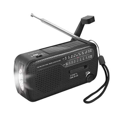 Afbeelding van LogiLink SP0061 Noodradio FM, AM, VHF (FM) Noodradio, USB Acculaadfunctie, Handslinger, Powerbankfunctie, Zonnepaneel, Zaklamp Zwart