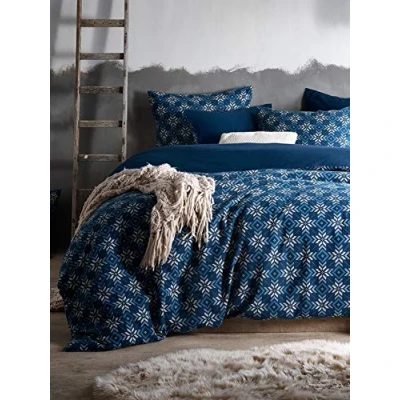 Afbeelding van De Witte Lietaer Dekbedovertrek Anzor Azure Blue 140x220 cm + 60x70 Katoen flanel