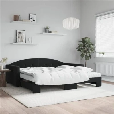 Afbeelding van vidaXL Slaapbank onderschuifbed en matrassen 100x200 cm fluweel zwart