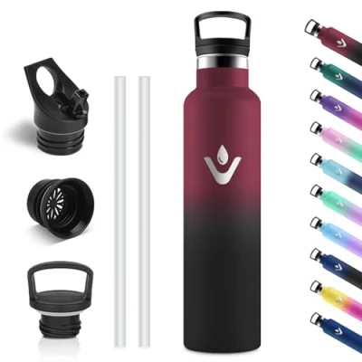 Afbeelding van Vikastar Roestvrijstalen thermosfles, 1 liter, BPA vrij, met rietje, voor school, sport, fietsen, kamperen, rood en zwart
