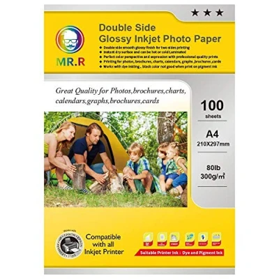 Afbeelding van MR.R 100 vellen dubbelzijdig glanzend fotopapier voor inkjetprinters 300 g/m² A4 210 x 297 mm