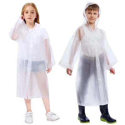 Afbeelding van Vicloon Waterdichte regenponcho voor kinderen, herbruikbaar, EVA, waterdicht, regenkleding, reizen, wandelen, naar school, paardrijden, eenheidsmaat, Wit.