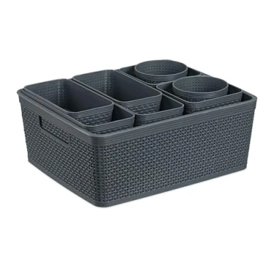 Afbeelding van Relaxdays lade organizer 10 delige set kunststof versch. groottes mandjes grijs