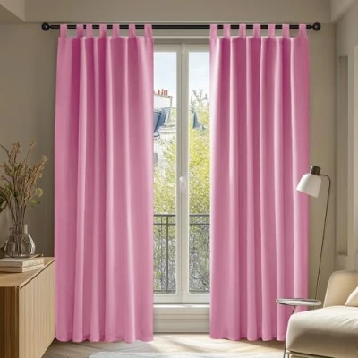 Afbeelding van Deconovo thermische verduisteringsgordijnen met lussen, isolatiegordijn, ondoorzichtig, slaapkamer, venster, keuken, 132 x 214 cm, roze, 2 stuks