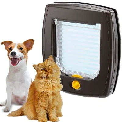 Image de Ferplast Chatière pour chat et chien, porte chats petits chiens, balançoire 3, entrée sortie réglables en quatre sens, installation universelle, tunnel partiel, marron