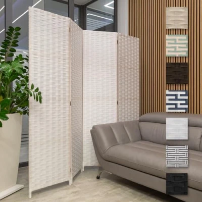Afbeelding van HEXIM ruimteverdeler, 180 x cm, opvouwbaar scherm met 4 panelen, decoratieve vrijstaand, draagbaar (LR194, wit)