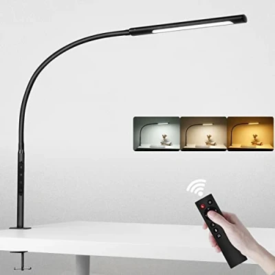 Afbeelding van Eyocean Bureaulamp met afstandsbediening, verstelbare zwanenhals klemlamp, instelbare dimmen en kleurtemperaturen, aanraakbediening, bureautafellamp, 12 W, matzwart