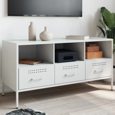Afbeelding van Tv meubel 100,5x39x50,5 cm koudgewalst staal wit