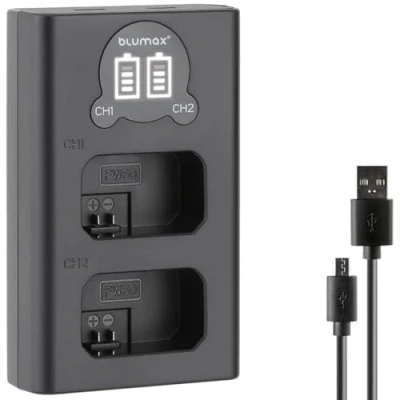 Afbeelding van blumax Mini dubbele oplader voor Sony NP FW50 batterijen USB C/Micro het opladen compatibel met Alpha 7 II 7R 7S 6500 ZV E10