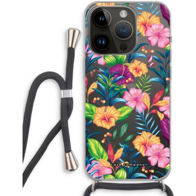 Afbeelding van Case Company® hoesje met Koord geschikt voor iPhone 14 Pro Tropisch 2 Telefoonhoesje Zwart Extra Bescherming aan alle Kanten en Over de Schermrand