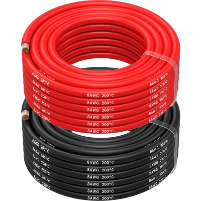Afbeelding van MMOBIEL Elektrische kabel, 8 AWG, gauge (8,37 mm²), vertind koperen 2 afzonderlijke draden, rood en zwart, elk 10 m, voor koelkasten, airconditioners, autobatterijen, lasbatterijen