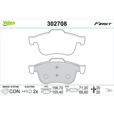 Afbeelding van VALEO 302708 Remblokkenset Vooras Incl. slijtage waarschuwingscontact Met anti kreukplaat FIAT: Doblo II Box Body / Estate, Estate