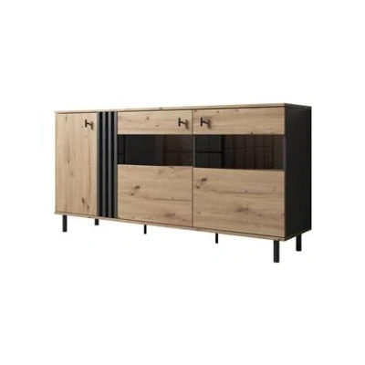 Afbeelding van Meubella Dressoir Marcos Eiken Antraciet 165 cm met glas