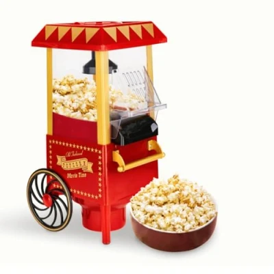 Afbeelding van NK Elektrische retro popcornmachine, 1200 W, eenvoudig te bedienen, bereiding in 2 minuten, hete lucht, grootte 0,3 l, draagbaar, ideaal voor thuis