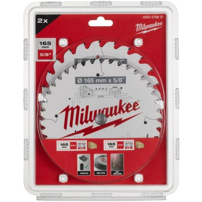 Image de MILWAUKEE 4932479837 Jeu de lames scies circulaires pour machines à scier 2 pièces 165 x 24T/40T