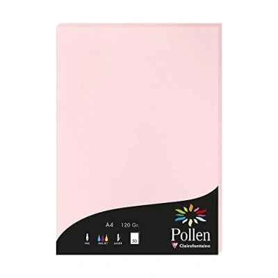 Afbeelding van Clairefontaine 4281C, doos van 50 vellen, A4 formaat (21 x 297 cm), 120 g/m², kleur: roze, uitnodigingspapier voor evenementen en correspondentie, Pollen serie, premium glad papier