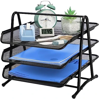 Afbeelding van Uitschuifbare brievenbak voor bureau, bureau opbergbak, papieren archiefblad, A4 organizer, aktetas thuis, kantoor, school (3 niveaus)