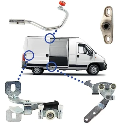 Afbeelding van Rolset + zijdeurstopper geschikt voor Citroen Jumper, Fiat Ducato en Peugeot Boxer (2002 2006) rechts schuifdeurkiezelsteen hoog midden laag