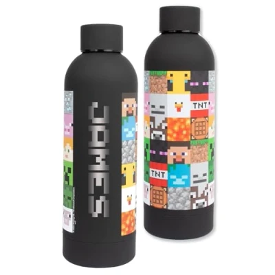 Afbeelding van Minecraft Gepersonaliseerde waterflessen voor kinderen Roestvrijstalen waterfles Lekvrije BPA vrije 700 ml Zwart