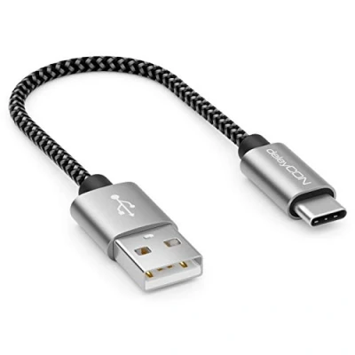 Afbeelding van deleyCON 0,15 m USB C kabel van nylon voor het opladen en synchroniseren mobiele telefoon, smartphone, tablet, navigatieapparaat, type