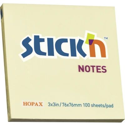 Afbeelding van Stick&#039;n memoblok 76x76mm pastel geel 100 sticky notes memoblaadjes