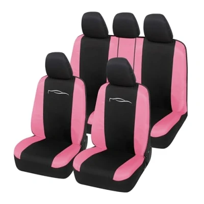 Afbeelding van Auto Accessori Lupex Universele autostoelhoes, model Racing, voor en achter, polykatoen (zwart roze)