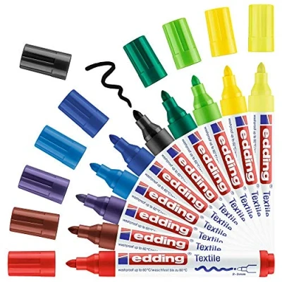 Image de edding Lot de 4500 marqueurs textiles 10 couleurs (basique) Pointe ogive 2 3 mm Feutres lavables en machine (60 C) pour peindre des tissus Stylo peinture tissu