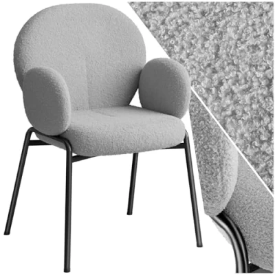 Afbeelding van tectake® Eetkamerstoel met armleuning Woonkamerfauteuil, Scandinavische loungestoel, comfortabele gestoffeerde stoel, bekleding van bouclé teddystof grijs