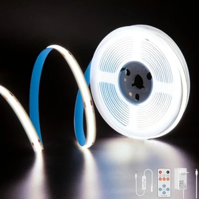 Afbeelding van PAUTIX COB led stripset, 6000 K, koudwit, 5 m, dimbaar, 24 V, 2400 leds, CRI93 ledstrip, met timerfunctie, afstandsbediening RF en GS voeding voor lichtdecoratie