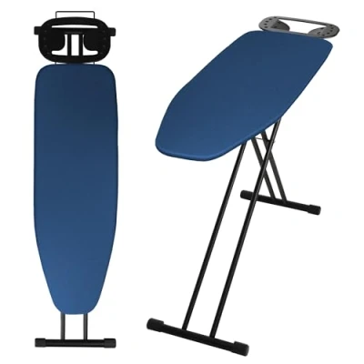 Afbeelding van KADAX Opvouwbare strijkplank, 120 x 38 cm, in hoogte verstelbare stoomstrijkplank, stoomstrijkplank met antislip voeten, tafel 8 mm schuimrubberen houder (donkerblauw)