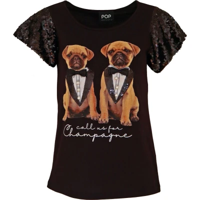 Afbeelding van Verysimple zwart t shirt met honden maat S (IT42)