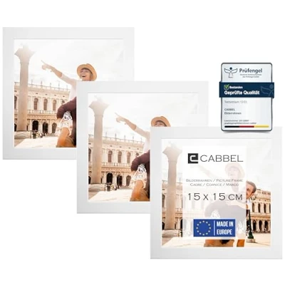 Afbeelding van CABBEL Set van drie (3 stuks) fotolijsten 15 x cm MDF houten lijst in wit met onbreekbaar plexiglas/modern