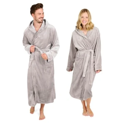 Afbeelding van Blumtal Badjas Unisex Dames en Heren Fleece met Capuchon Zakken Grijs Maat M