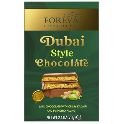 Image de NEW Tablette Chocolat Dubai Style Foreva 70g au Lait avec Kadaïf Croustillant &amp; Crème de Pistache Recette Gourmande Inspirée Dubaï Fourré Premium Kadaif