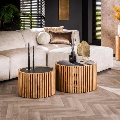 Afbeelding van Hoyz Collection Salontafel Slate Round Leisteen Set van 2