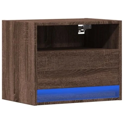Image de vidaXL Table de chevet murale avec lumières LED chêne marron852101