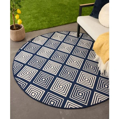 Afbeelding van Rond Buitenkleed Ruit Flip Gem Donkerblauw 200 Cm