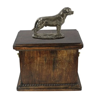 Afbeelding van Elegante urn hond voor Rottweiler met beeldje in klassieke stijl