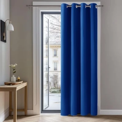 Afbeelding van Deconovo thermisch geïsoleerde verduisterende gordijnen, 132x214 CM (breedte x hoogte), gordijnen voor woonkamer en slaapkamer, modern oogjesontwerp, Koningsblauw, 1delig