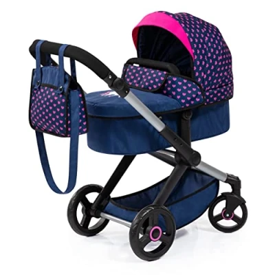 Afbeelding van Bayer Design Combi Dolls Pram XEO 72 x 38 65 cm Poppenwagen Blauw en Roze