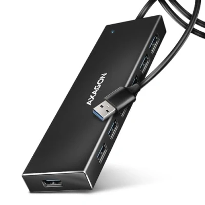 Afbeelding van AXAGON HUE F7A 7x USB 3.2 Gen 1 ALU FLAT hub, micro power IN, 1m A cable