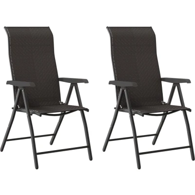 Afbeelding van Tuinstoelen 2 st inklapbaar poly rattan zwarte koffiekleur