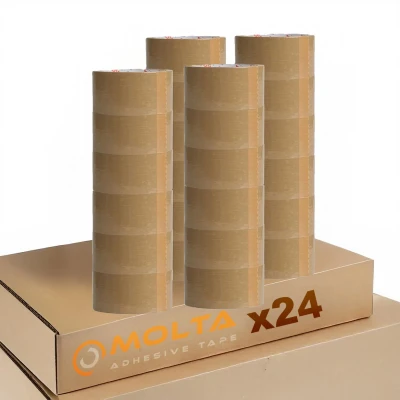 Afbeelding van MOLTA SOLVENTA PLUS BRUINE pakkettape 48 mm x 55 m Pakketplakband Kartontape Verpakkingstape voor pakketten en dozen 24 Rollen NATURAL RUBBER