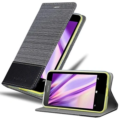 Afbeelding van Cadorabo Hoesje geschikt voor Nokia Lumia 630 / 635 in GRIJS ZWART Beschermhoes met magnetische sluiting, standfunctie en kaartvakje Book Case Cover Etui